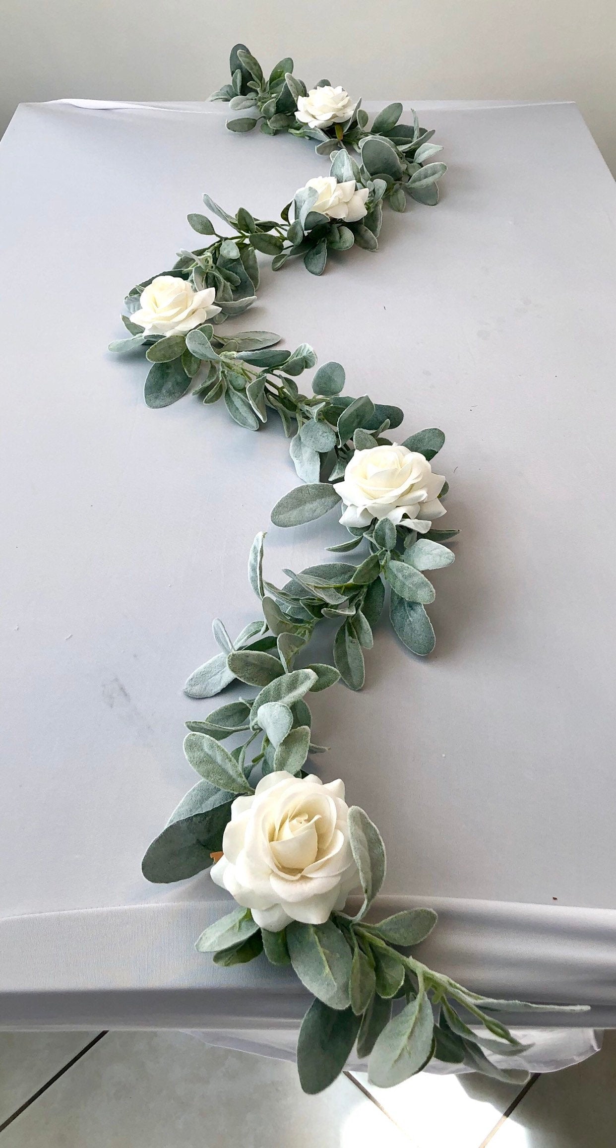 Lambs Ear Garland, Artificial Lambs Ear Garland, Wedding Centerpiece, Steel Blue, Greenery Garland, Table Runner, Dusty Blue Garland, Blue G