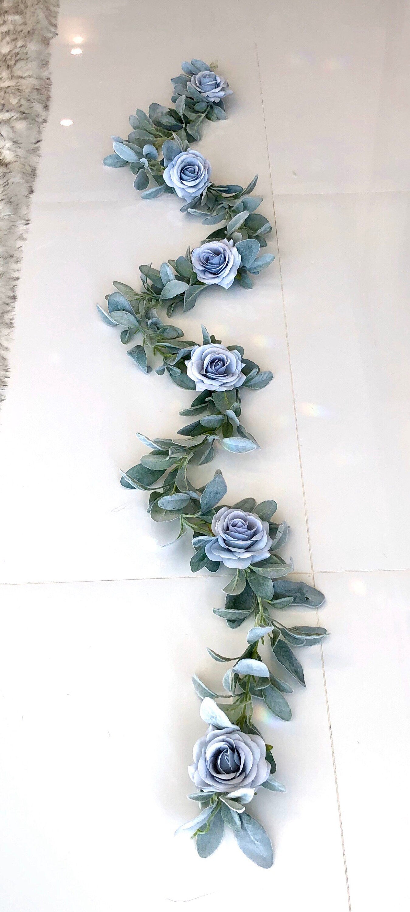 Lambs Ear Garland, Artificial Lambs Ear Garland, Wedding Centerpiece, Steel Blue, Greenery Garland, Table Runner, Dusty Blue Garland, Blue G