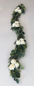 Eucalyptus Garland, Artificial Eucalyptus Garland, White Rose Garland,Centerpiece, Eucalyptus Swag, Greenery Garland, Table Runner, Silver D