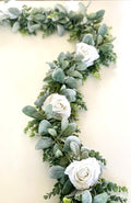 Eucalyptus Garland, Lambs Ear Garland, Wedding Centerpiece, Arch Flowers, White Rose Garland, Greenery Garland, White Rose Garland, Table Ru