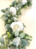 Eucalyptus Garland, Lambs Ear Garland, Wedding Centerpiece, Arch Flowers, White Rose Garland, Greenery Garland, White Rose Garland, Table Ru