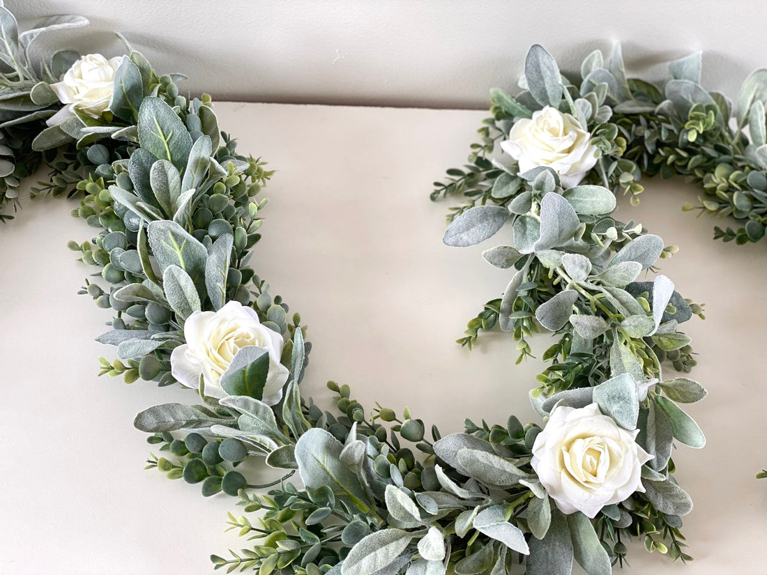 Artificial High Quality Eucalyptus, Lambs Ear, Rose Garland