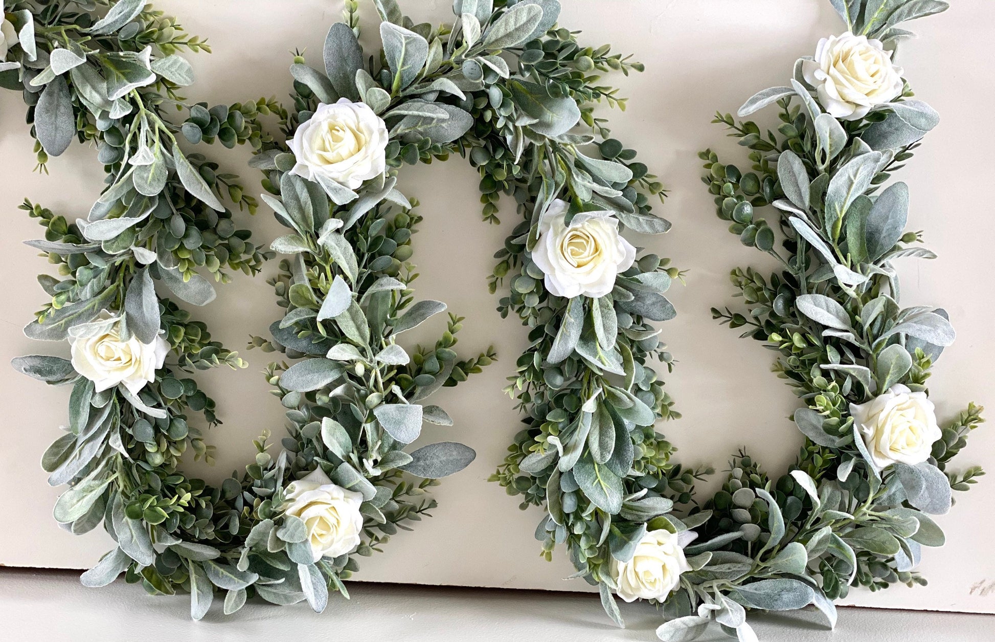 Artificial High Quality Eucalyptus, Lambs Ear, Rose Garland