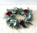 Eucalyptus Lambs Ear Wreath, Lambs Ear Wreath, Wedding Centerpiece, Christmas Centerpiece, Burgundy Rose Garland, Christmas Candle Wreath