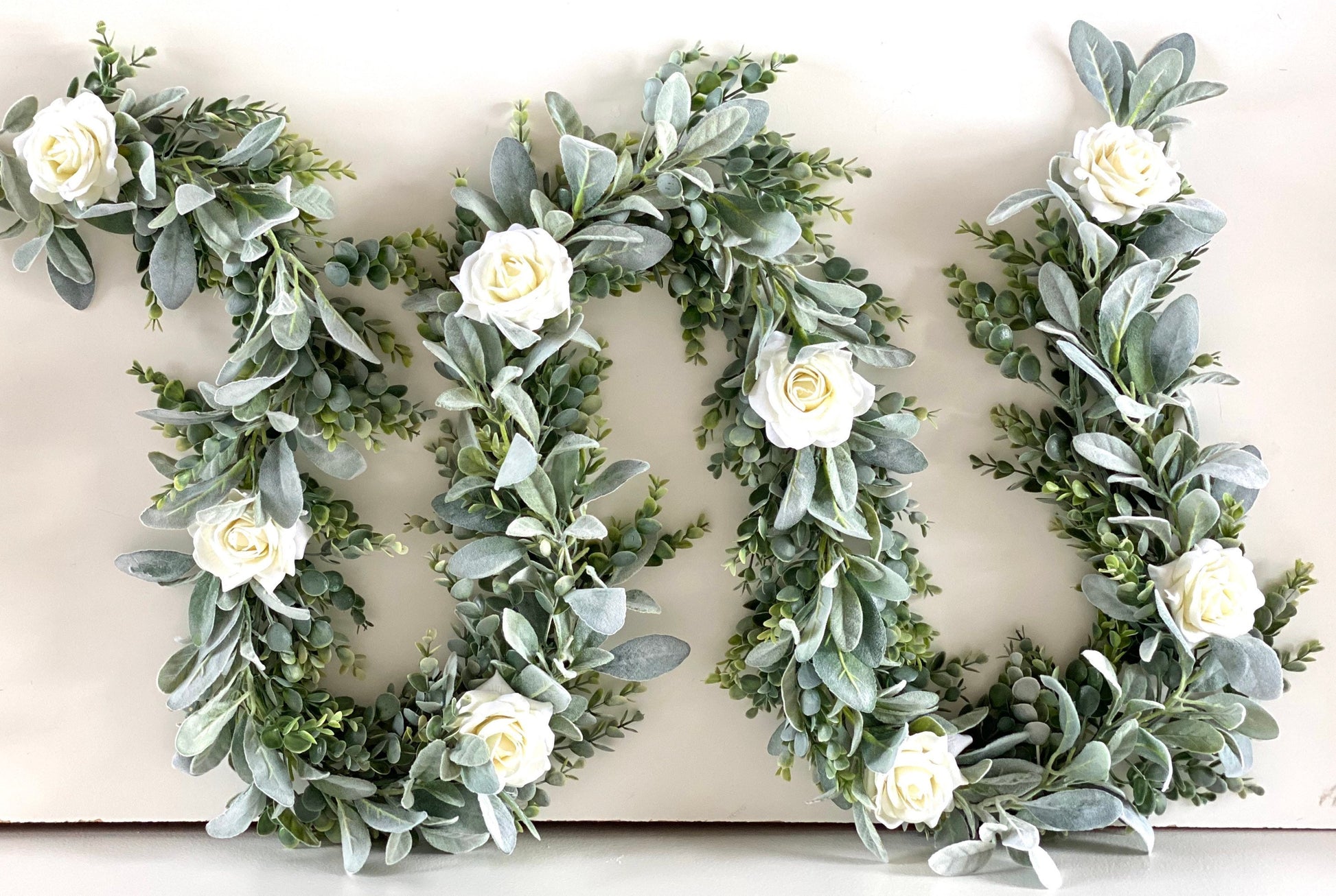 Artificial High Quality Eucalyptus, Lambs Ear, Rose Garland