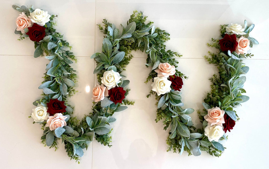 Eucalyptus Garland, Lambs Ear Garland, Wedding Centerpiece, Arch Flowers, Burgundy Blush Garland, Greenery Garland, Table Runner, Lam