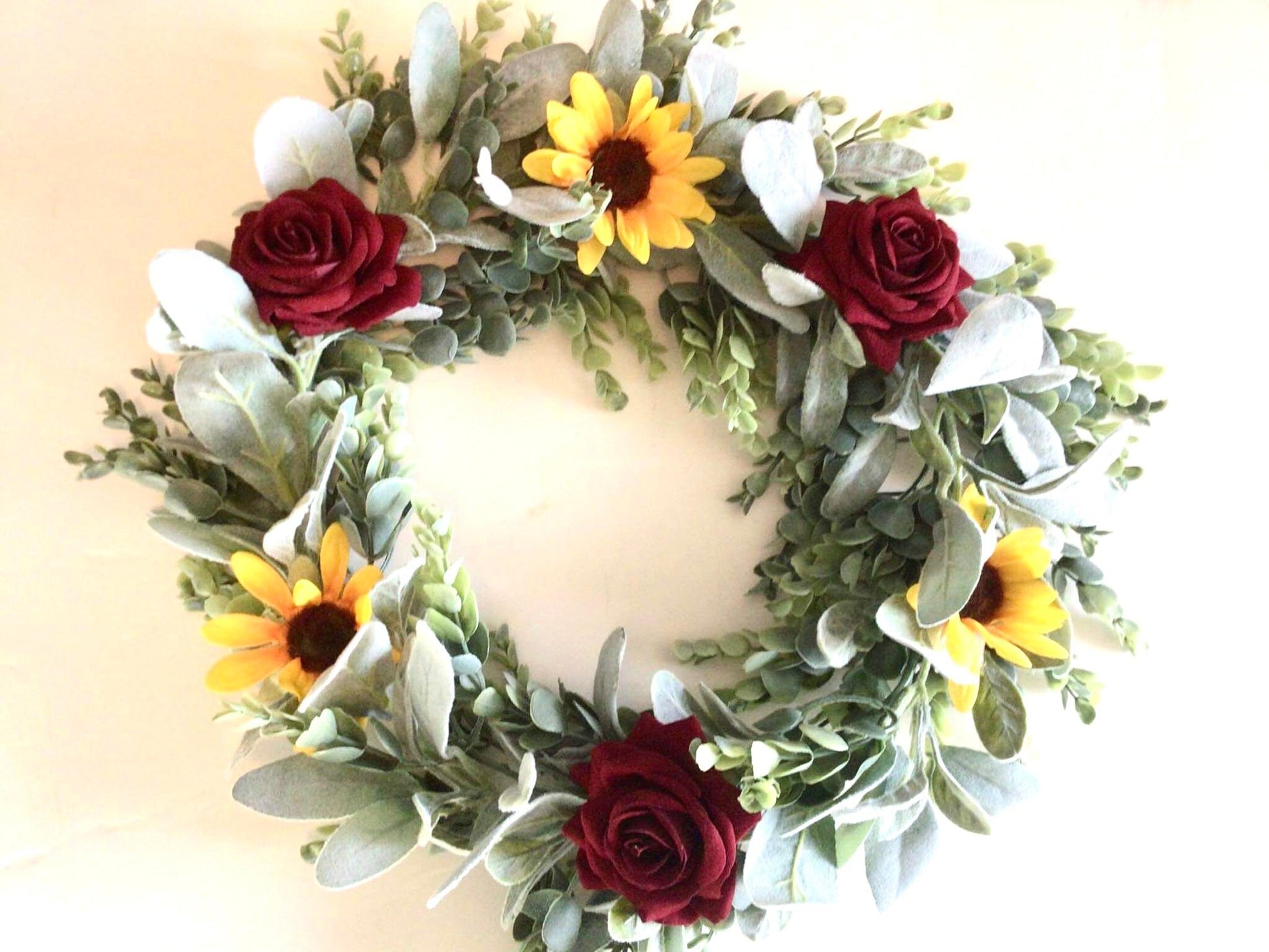 Lambs Ear Wreath, Sunflower Garland, Wedding Centerpiece, Lambs Ear Swag, Greenery Garland, Table Runner, Lantern Wreath, Candle Wreath, Sag