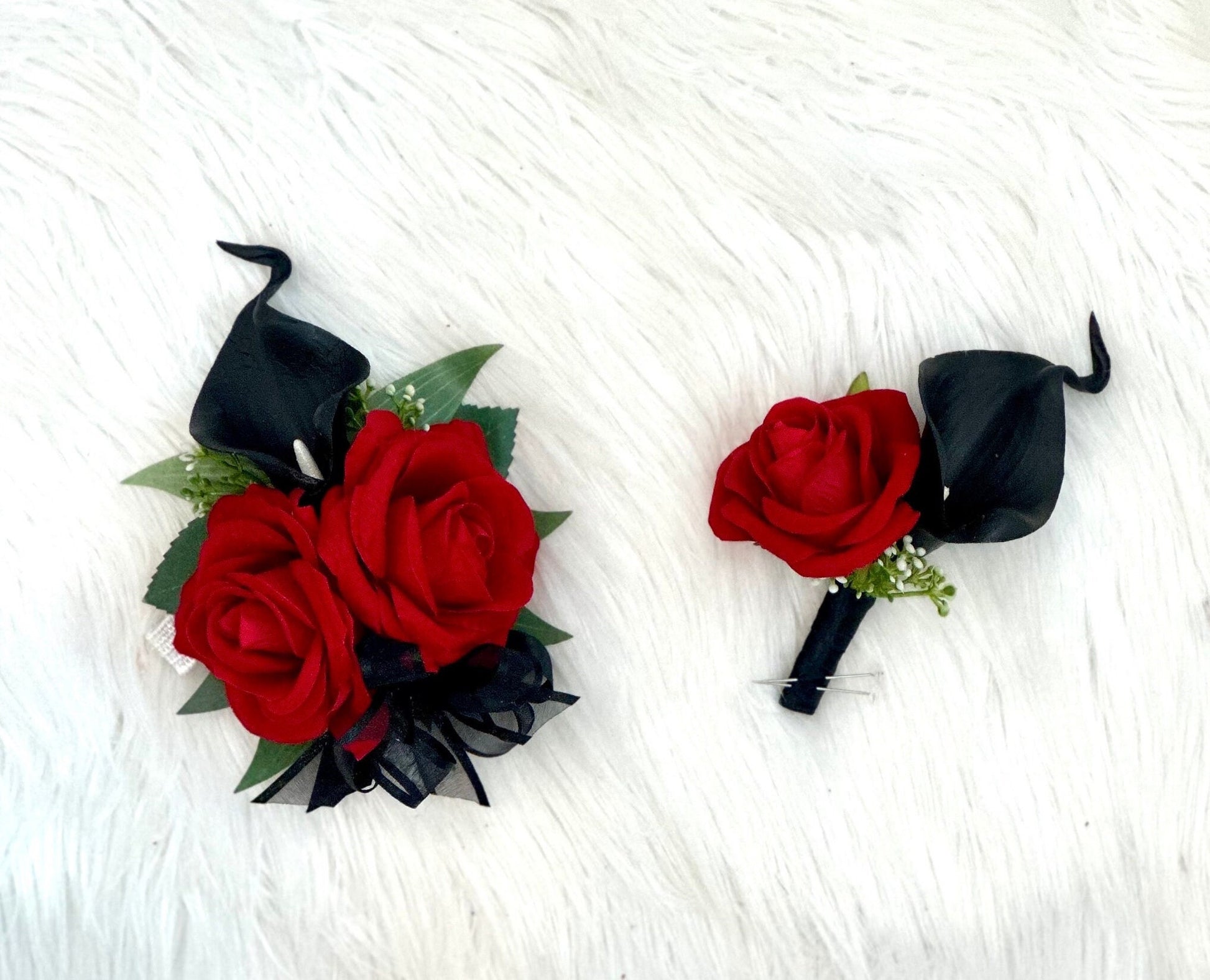 Black and Red Boutonnière, Black Calla Lily Boutonnière, Black Corsage, Red and Black Corsage, Prom Boutonnière, Prom Flowers