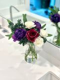 Real Touch Rose Arrangement, Purple Rose Arrangement, Purple Centerpiece, Artificial Rose Arrangement, White Floral Arrangement, Table Cent