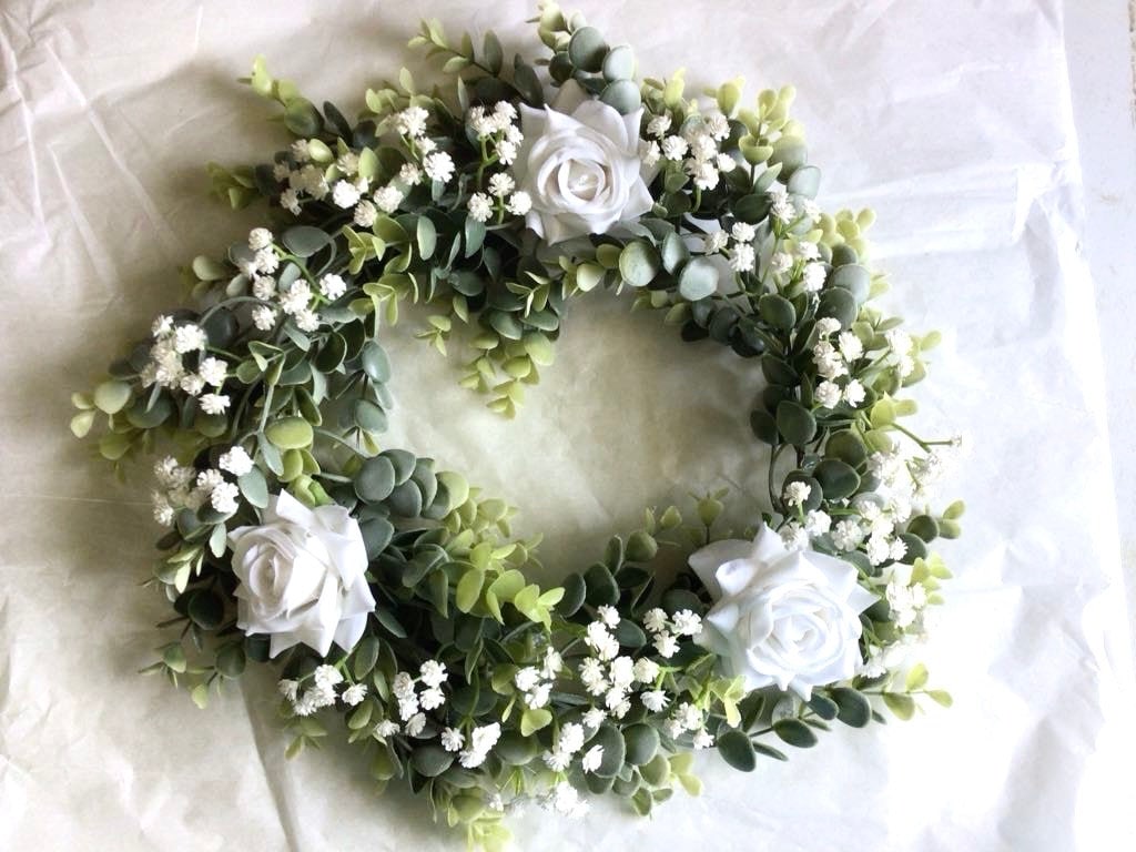 Eucalyptus Wreath, White Wreath, Eucalyptus Candle Wreath, Ivory Centerpiece, Ivory White Centerpiece, Lantern Wreath, Babys Breath Wedding