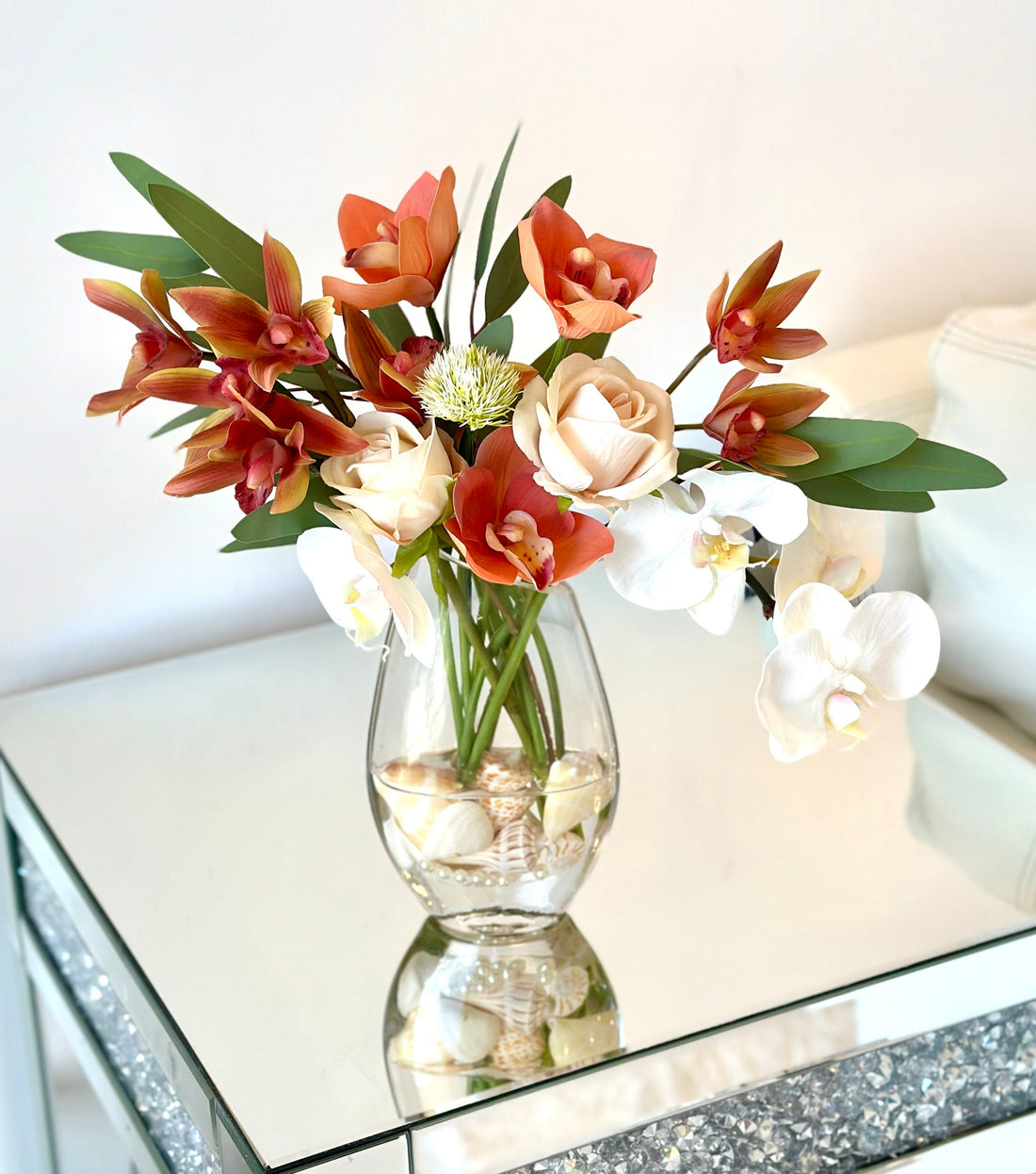 Real Touch Orchid Arrangement, Tropical Floral Arrangement, Orchid Centerpiece, Orange Arrangement, Beach Floral Arrangement,