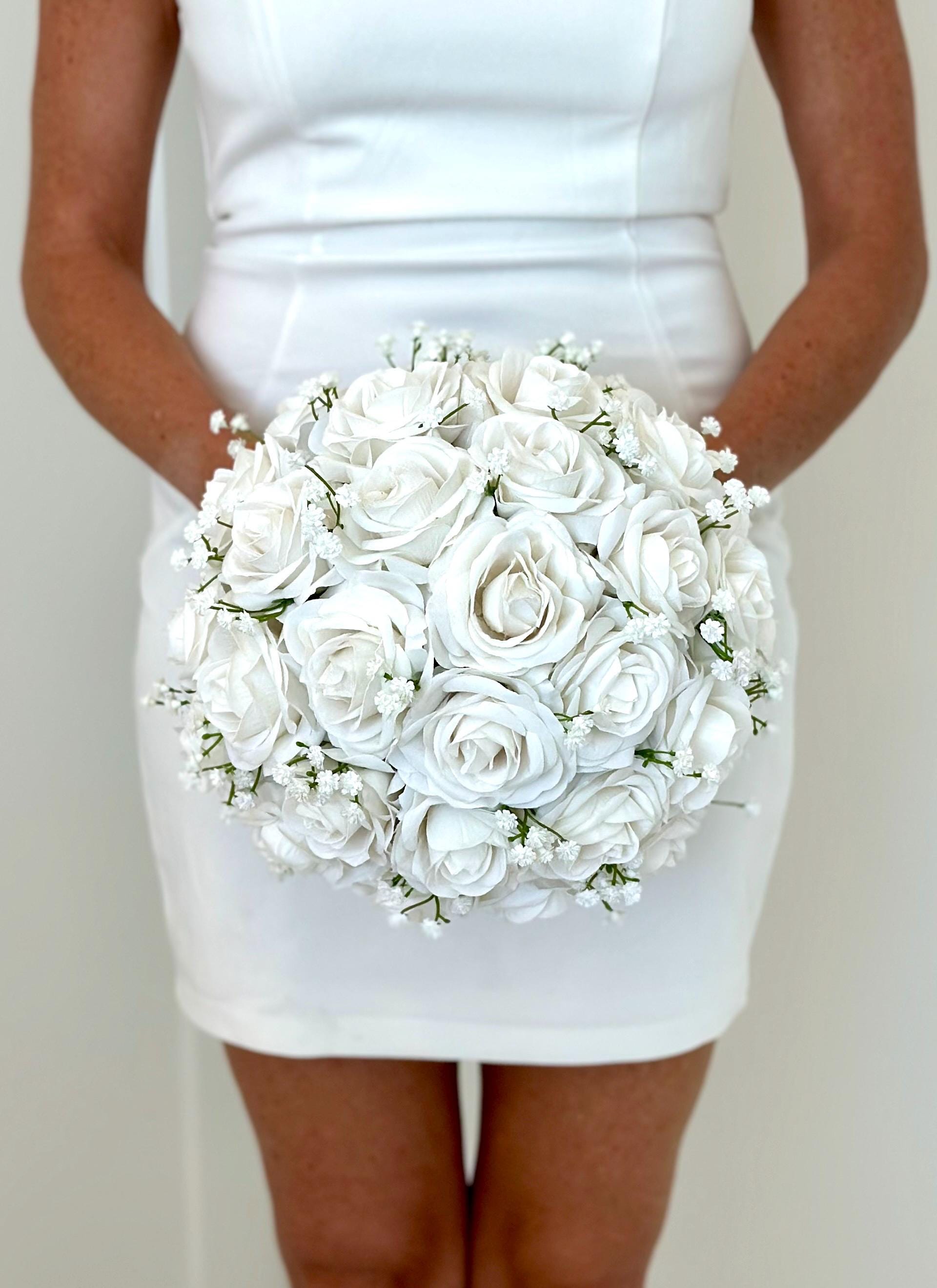 Ivory Rose Bouquet, Bridesmaid Bouquet, Ivory Bouquet, Ivory Wedding Bouquet, Ivory Rose Bouquet, Ivory Bridal Bouquet, Babys Breath,