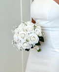 Ivory Rose Bouquet, Bridesmaid Bouquet, Ivory Bouquet, Ivory Wedding Bouquet, Ivory Rose Bouquet, Ivory Bridal Bouquet, Babys Breath,