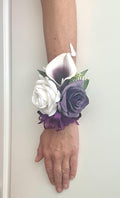 Purple Calla Lily Wrist Corsage, Plum Corsage, Plum Wrist Corsage, Brooch Corsage, Prom Boutonniere, Purple Corsage, Wedding Wrist Corsag