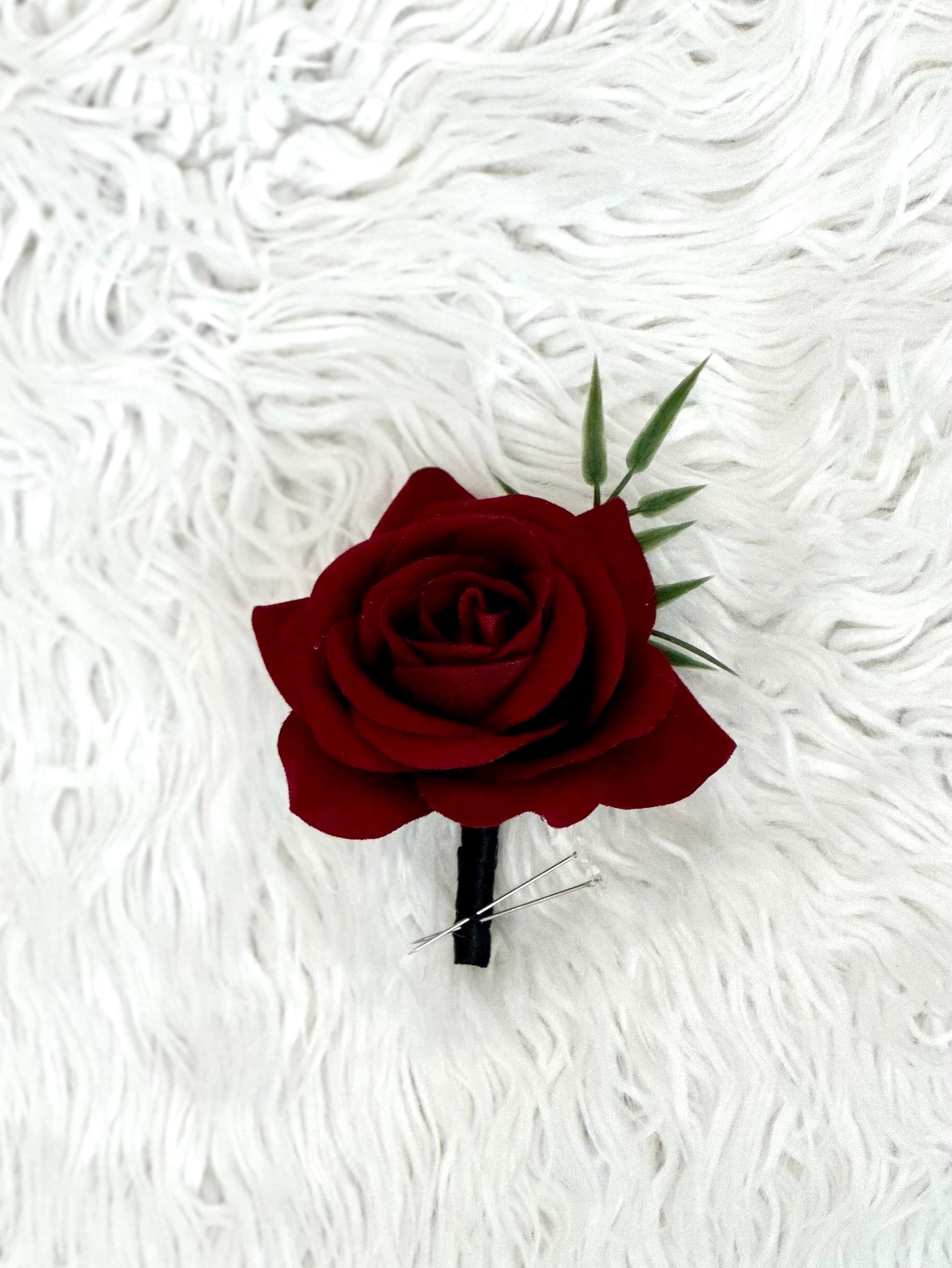 Faux Burgundy Rose Boutonnière, Red Rose Groom Boutonnière, Red Prom Lapel Flower, Red Groomsmen Boutonnières, Artificial Red Rose Lapel Pin