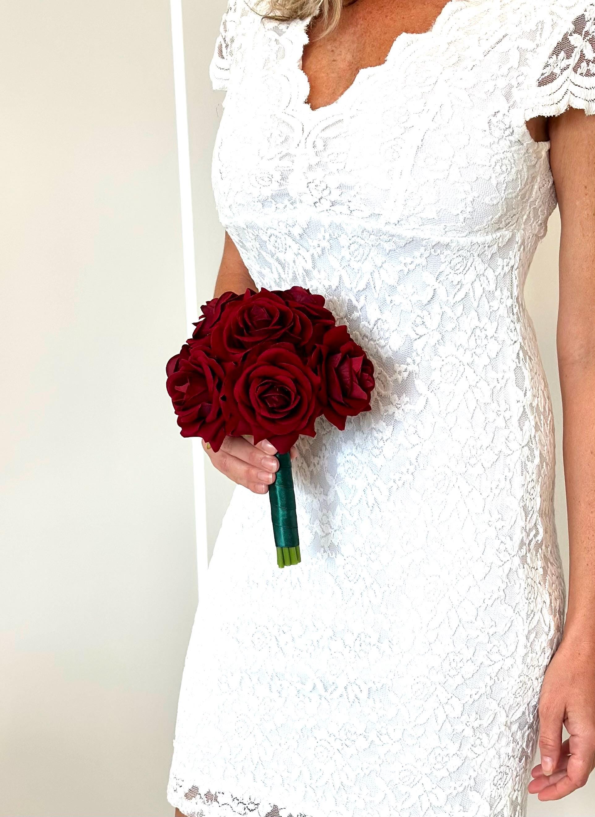 Faux Burgundy Rose Bouquet, Rose Bouquet, Red Rose Bouquet, Burgundy Boutonnière, Winter Bouquet, Burgundy