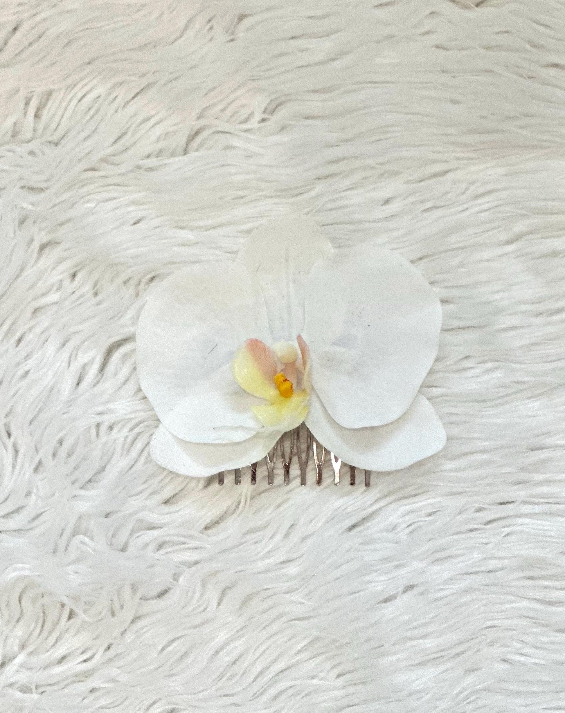 White Orchid Hair Combs, Real Touch Orchid Hair Comb, White Orchid Hair Clip, Orchid Hair Comb, White Orchid Hairpiece, Wedding Hair Comb, O