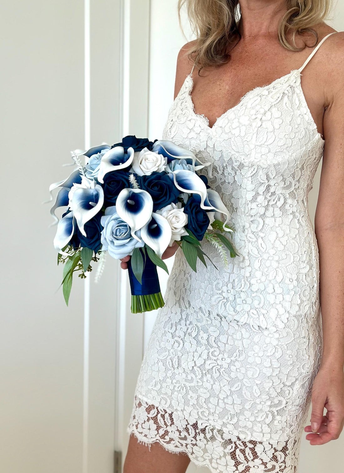 Navy Blue Bouquet, Dusty Blue Bouquet, Blue Rose Bouquet, White Bouquet, Real Touch Calla Lily Bouquet, Blue and White Bridal Bouquet