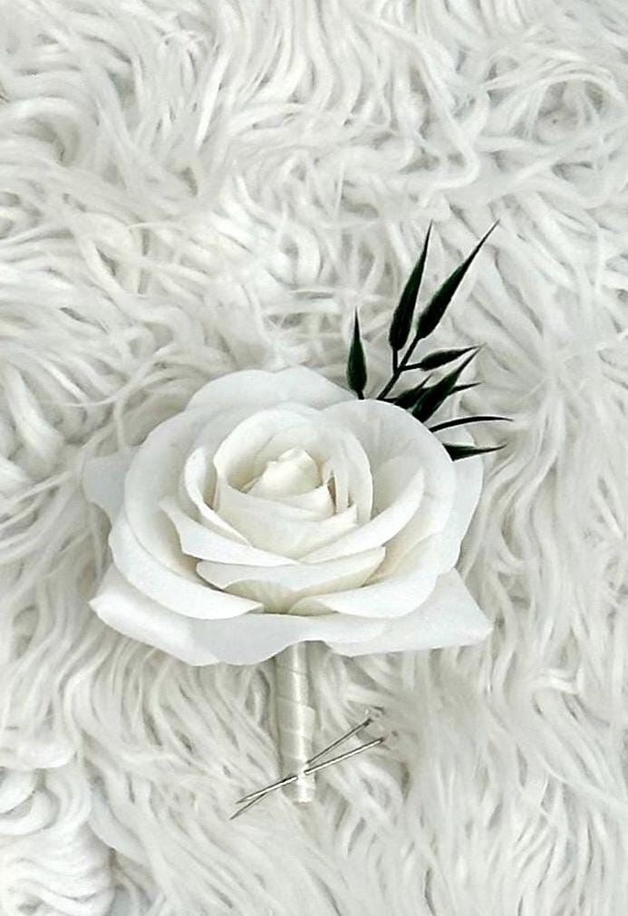 1 Silk Rose Boutonnière, Ivory Rose Boutonnière, Ivory Boutonnière, Cream Boutonnière, Boho Boutonnière, Greenery Boutonnière, Blush Rose, B