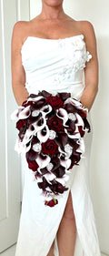 Burgundy and White Wedding Flowers, Burgundy Cascading Bouquet, Cascading Bridal Bouquet, Calla Lily Bouquet, Burgundy Bridesmaid Bouquet