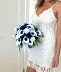 Navy Blue Bouquet, Dusty Blue Bouquet, Blue Rose Bouquet, White Bouquet, Real Touch Calla Lily Bouquet, Blue and White Bridal Bouquet