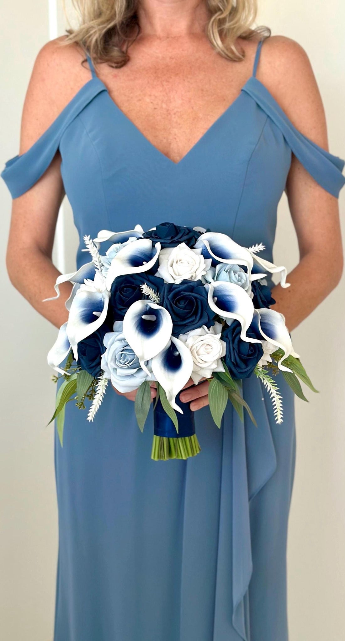 Navy Blue Bouquet, Dusty Blue Bouquet, Blue Rose Bouquet, White Bouquet, Real Touch Calla Lily Bouquet, Blue and White Bridal Bouquet