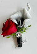 Black and Red boutonnière, Black and White Calla Lily Boutonnières, Black Bling Boutonnière, Groomsman Boutonnière, Prom Boutonnière,