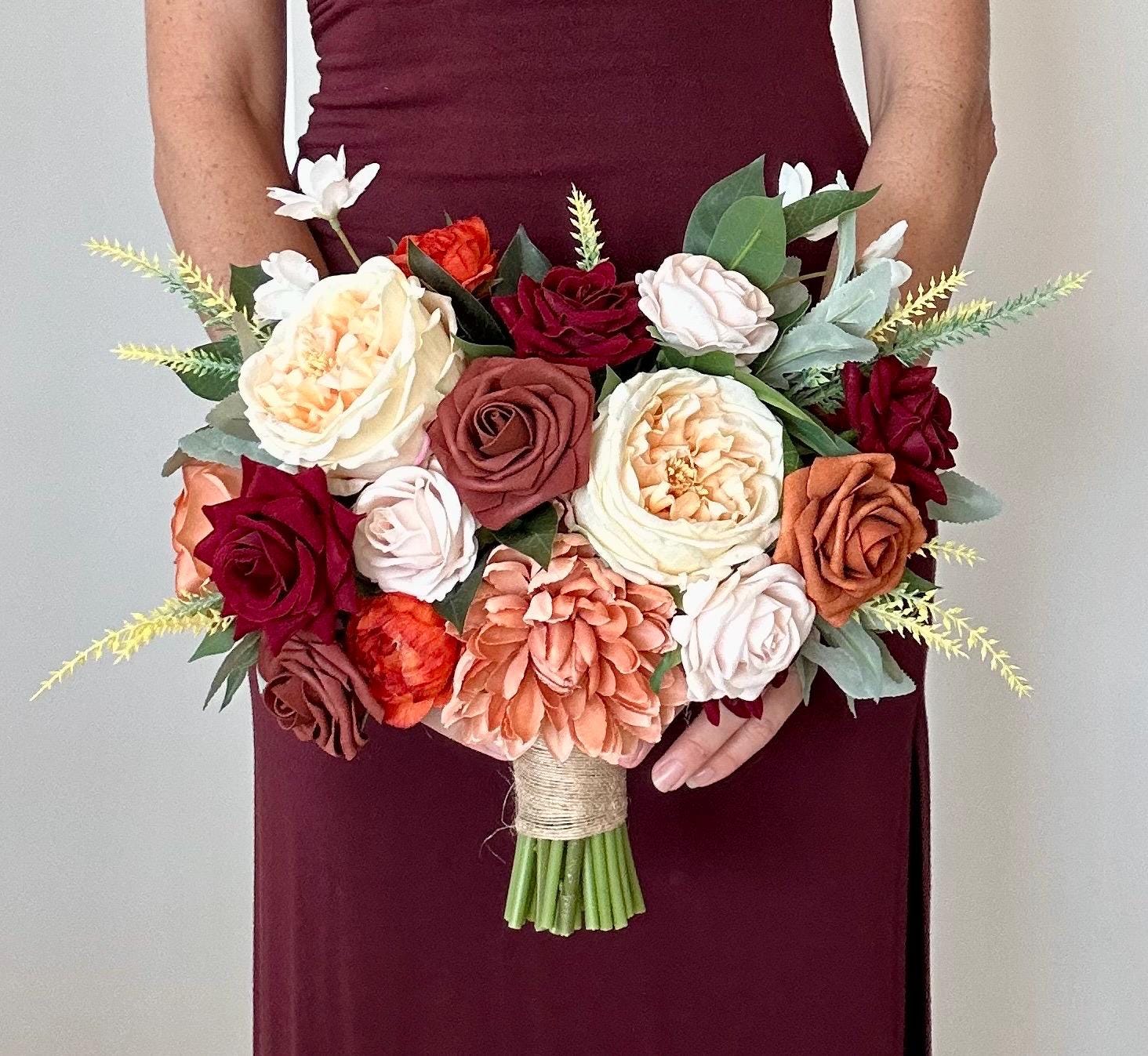 Burnt Orange Bridal Bouquet, Terracotta Wedding Bouquet, Fall Bridal Bouquet, Burnt Orange Bouquet, Burgundy Bouquet,