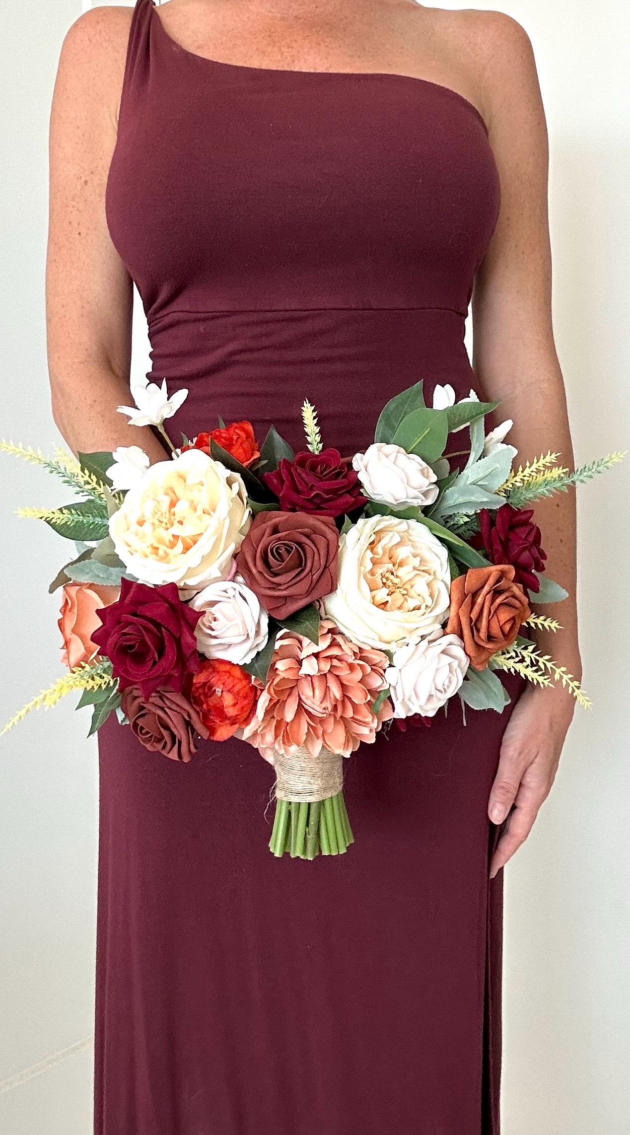 Burnt Orange Bridal Bouquet, Terracotta Wedding Bouquet, Fall Bridal Bouquet, Burnt Orange Bouquet, Burgundy Bouquet,