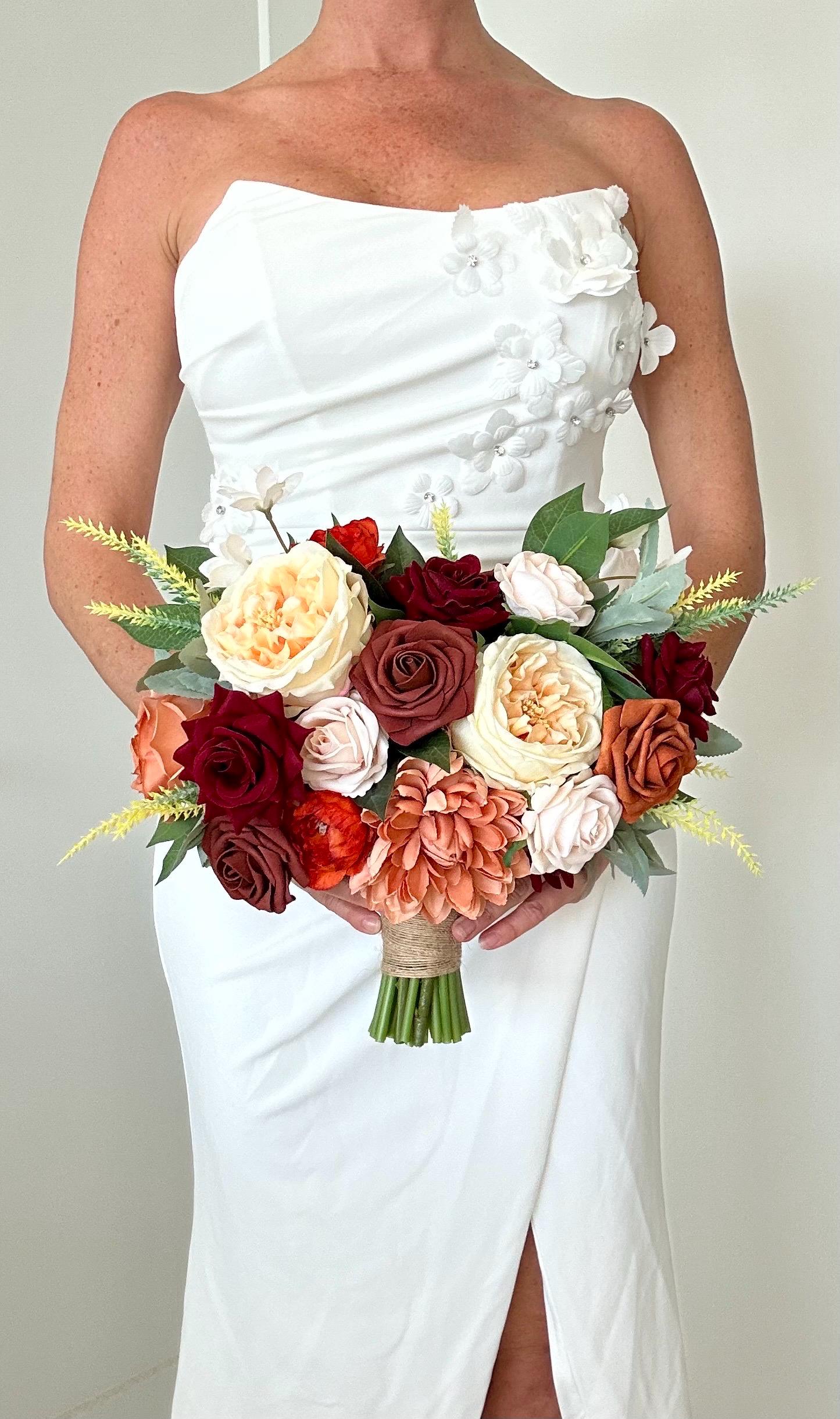 Burnt Orange Bridal Bouquet, Terracotta Wedding Bouquet, Fall Bridal Bouquet, Burnt Orange Bouquet, Burgundy Bouquet,