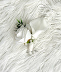 Ivory Rose and Lily Boutonniere, Ivory Rose Boutonniere, Calla Lily Boutonniere, Grooms Boutonniere, Groomsman Boutonnière, White Bout