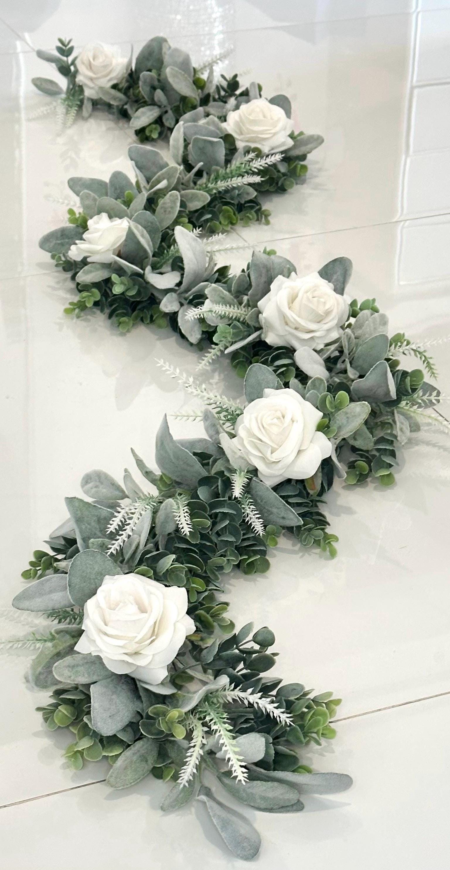 Artificial Eucalyptus Garland, Lambs Ear Garland, Wedding Centerpiece, Arch Flowers, Ivory Rose Garland, Greenery Garland, Eucalyptus Table