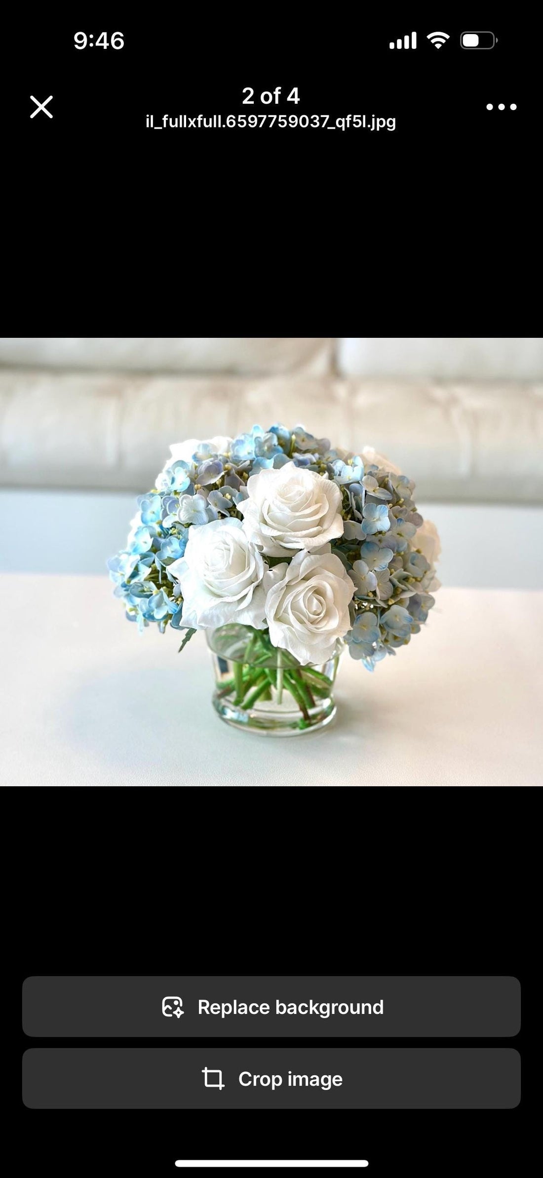 Real Touch Light Blue Hydrangea and White Rose Floral Centerpiece, Rose and Hydrangea Centerpiece, Faux Rose Arrangement, Faux Hydrangea Cen