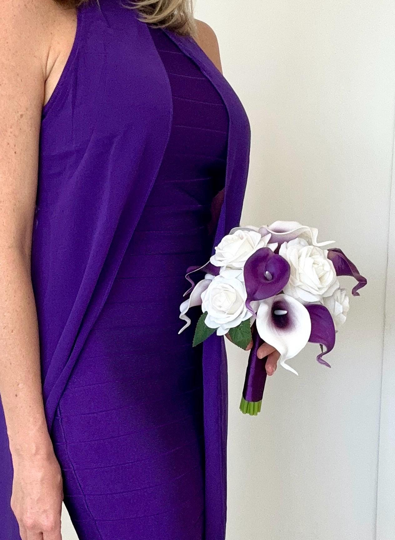 Real Touch Picasso Purple Calla Lily Package, Picasso Purple Bouquet, Calla Lily Bouquet, Plum Bridesmaid Bouquet, Purple Wedding Flowe