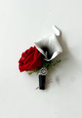 Black and Red boutonnière, Black and White Calla Lily Boutonnières, Black Bling Boutonnière, Groomsman Boutonnière, Prom Boutonnière,