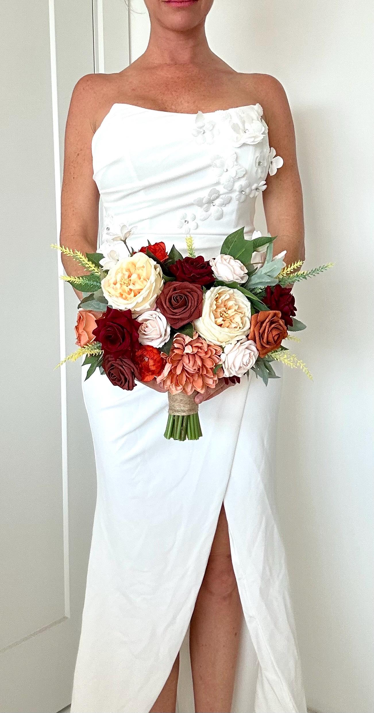 Burnt Orange Bridal Bouquet, Terracotta Wedding Bouquet, Fall Bridal Bouquet, Burnt Orange Bouquet, Burgundy Bouquet,