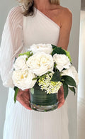 Real Touch Rose and Hydrangea Arrangement, Rose and Hydrangea Centerpiece, Faux Rose Arrangement, White and Green Floral Arrangement