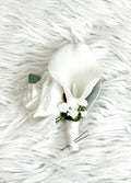 Calla Lily and Rose Boutonniere, Real Touch Calla Lily Boutonniere, Lambs Ear Boutonniere, Grooms Boutonniere, Groomsman, Baby’s Breath Bout