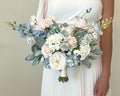 Luxury Real Touch White, Light Blue, and Blush Wedding Bouquet, Whimsical Wedding Bouquet, Wildflower Bouquet, Delphinium Bridal Bouquet