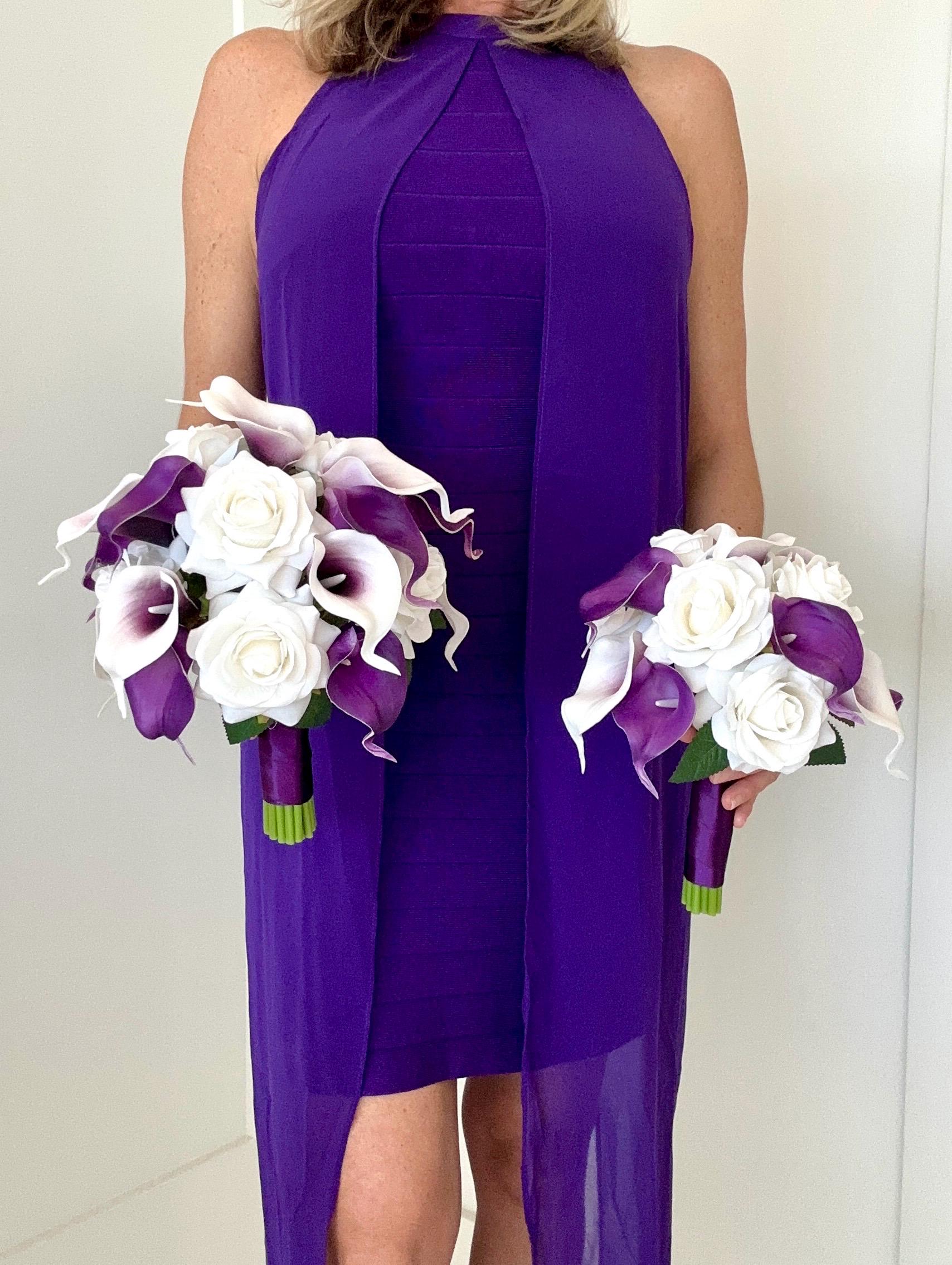 Real Touch Picasso Purple Calla Lily Package, Picasso Purple Bouquet, Calla Lily Bouquet, Plum Bridesmaid Bouquet, Purple Wedding Flowe