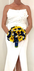 Faux Sunflower and Navy Blue Hydrangea Wedding Flower Package, Yellow Sunflower Bridal Bouquet, Sunflower Bridesmaid Bouquet, Navy Bouquet